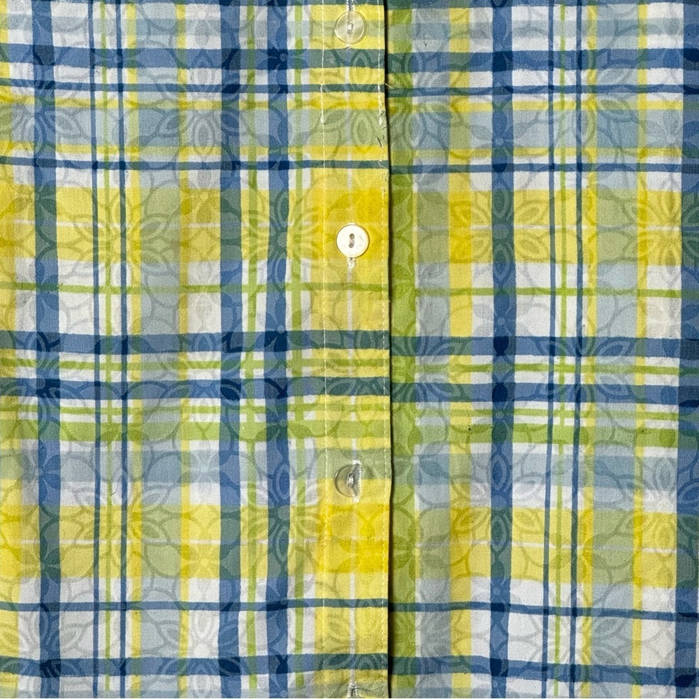 Alfred Dunner 18 1X Shirt Top Yellow Plaid Short Sleeve V Neck Button Up Cotton - Picture 2 of 6
